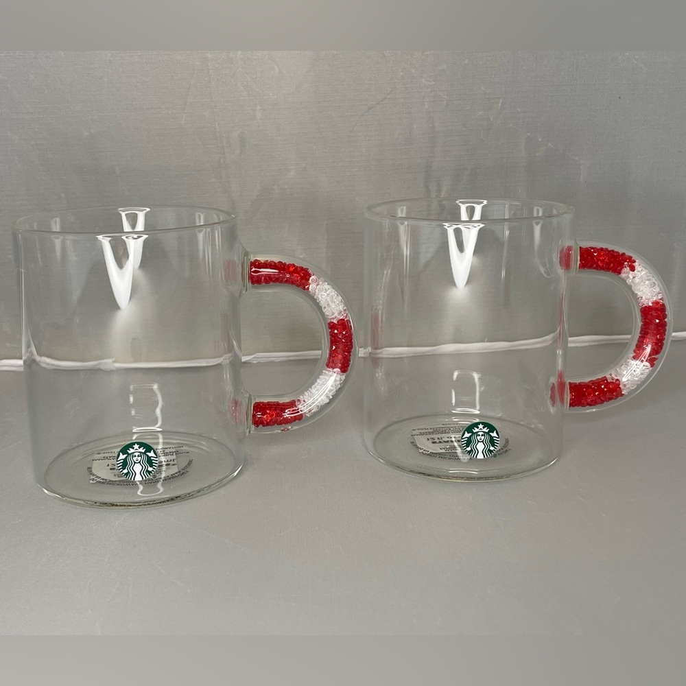 Set of 2 New Starbucks Mug Holidays Christmas Candy Glass 12 fl oz